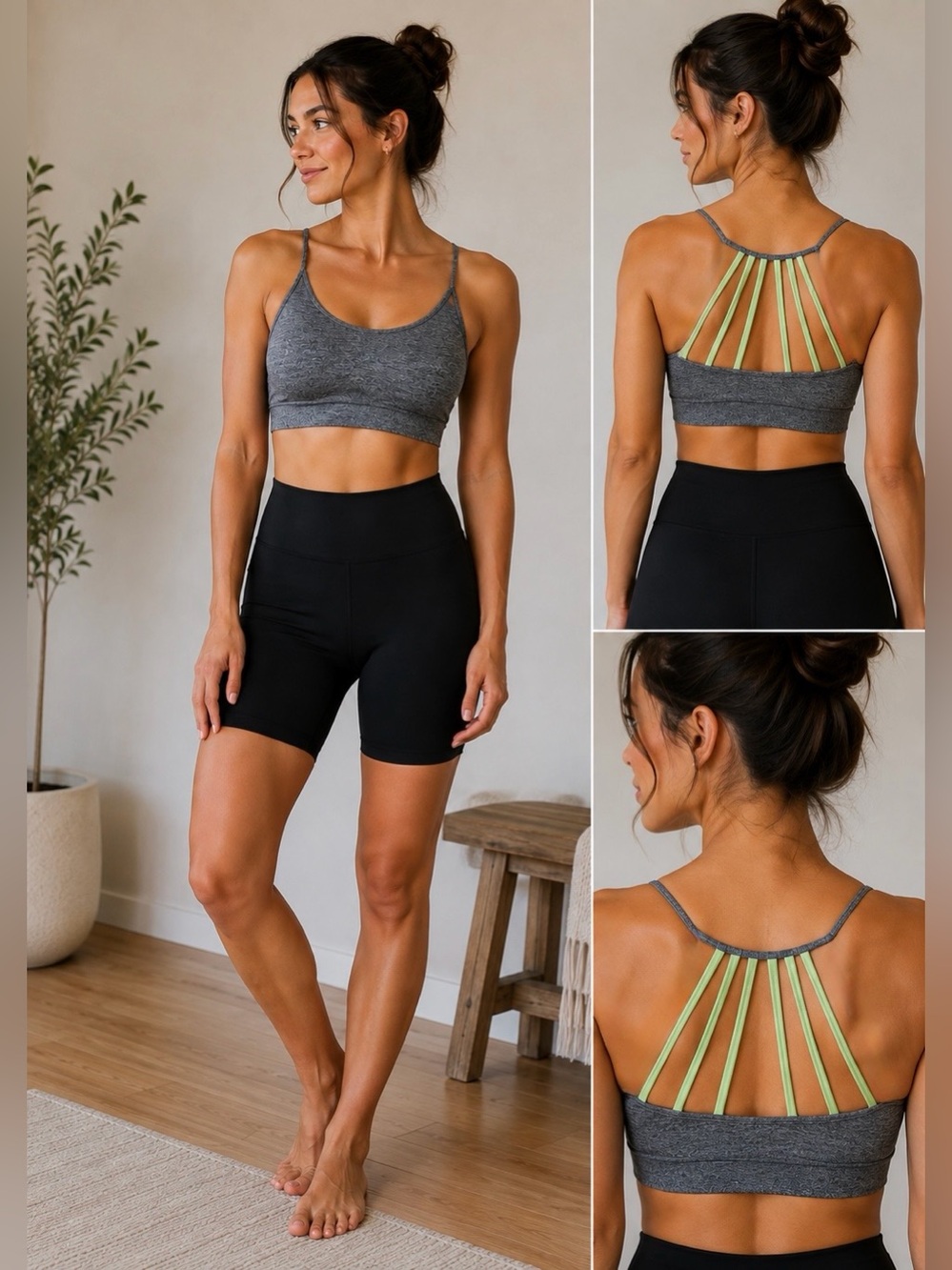 💙 FOREVER 21 Gray and Green Strappy Sports Bra (size M)
